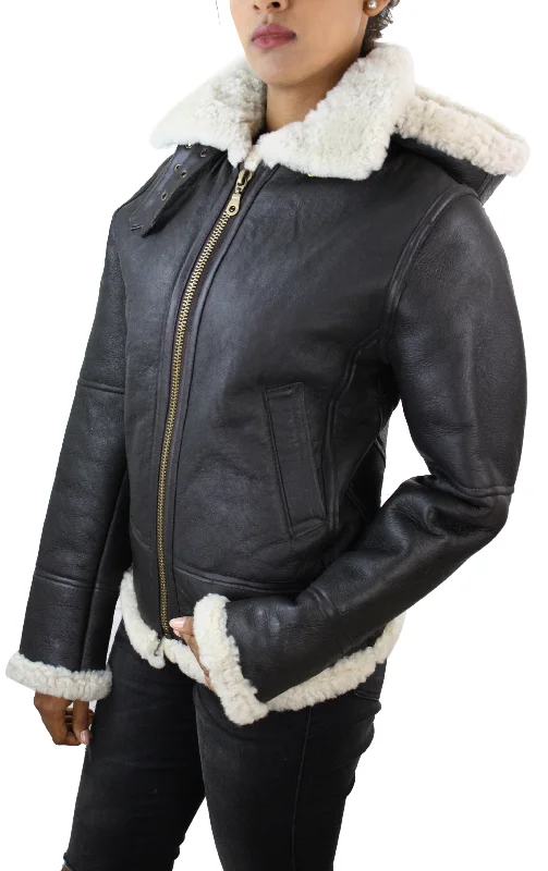 Relaxed Style Aviator Hood Shearling Sheepskin Jacket