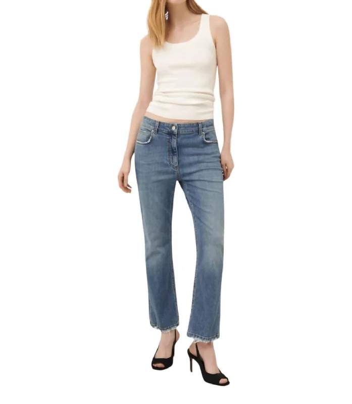 Unique Women’s Fashion Pieces Flared Crop Jeans In Jeans Blue