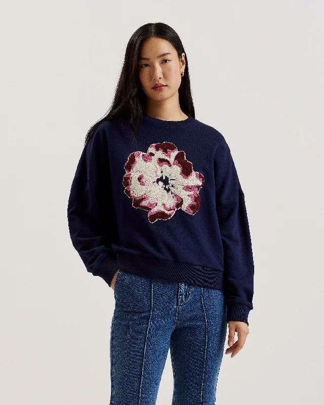 Catch Every Fashion Trend Raynahh Graphic Floral Sweatshirt Navy