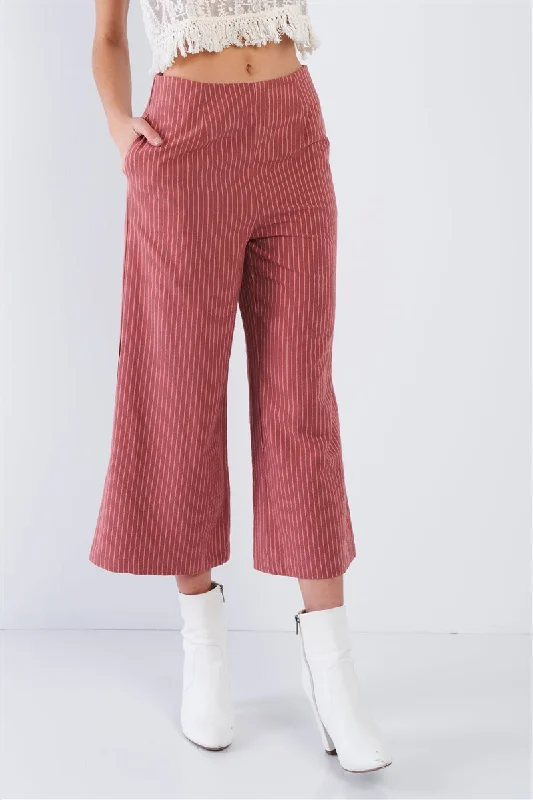 Versatile Style Wardrobe FASHNZFAB Dusty Rose Pink Cotton Pinstripe Gaucho Pants