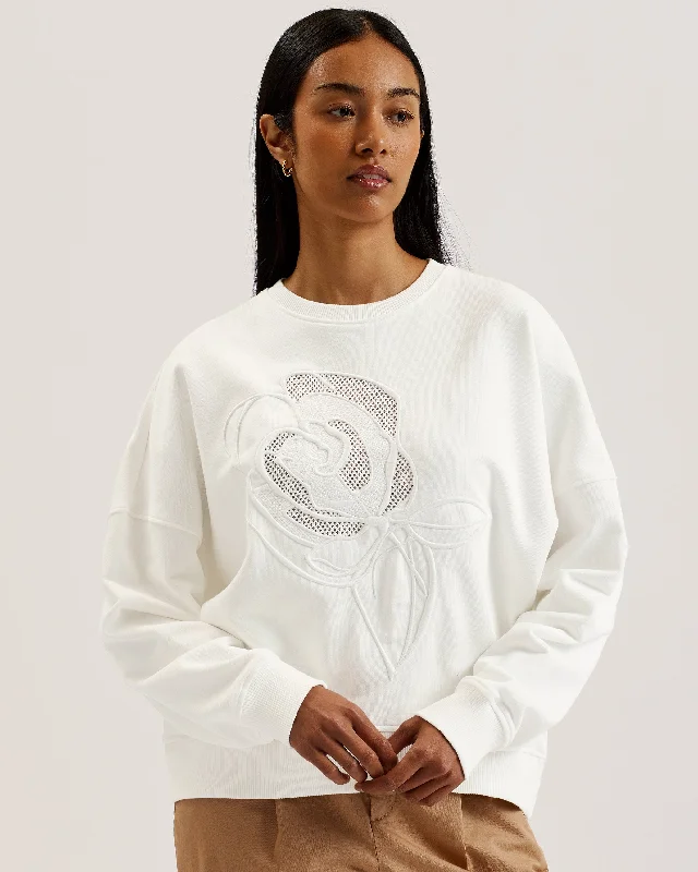 Trend Driven Wardrobe Lotiss Embroidered Burnout Graphic Sweatshirt Ivory