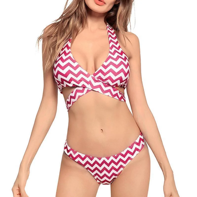 Wardrobe Essentials Striped Swimwear 2 Piece Swimsuit Red