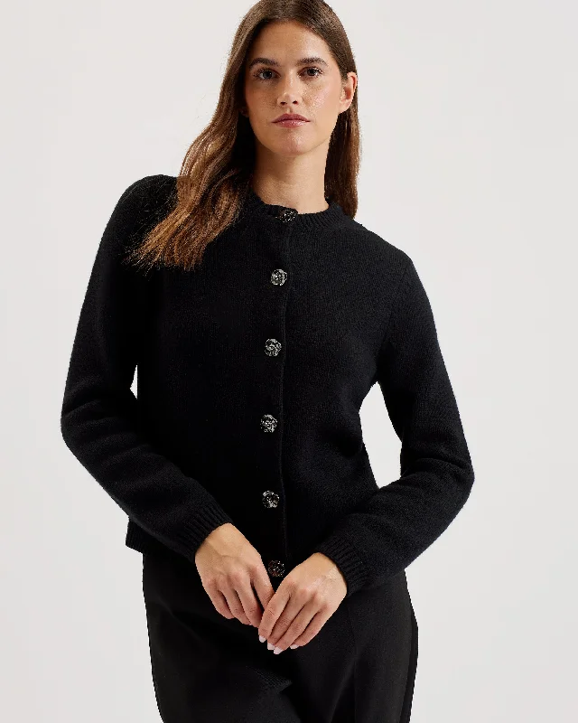 Elegant Attire For The Modern Lady Jaycey Rose Button Crew Neck Cardigan Black