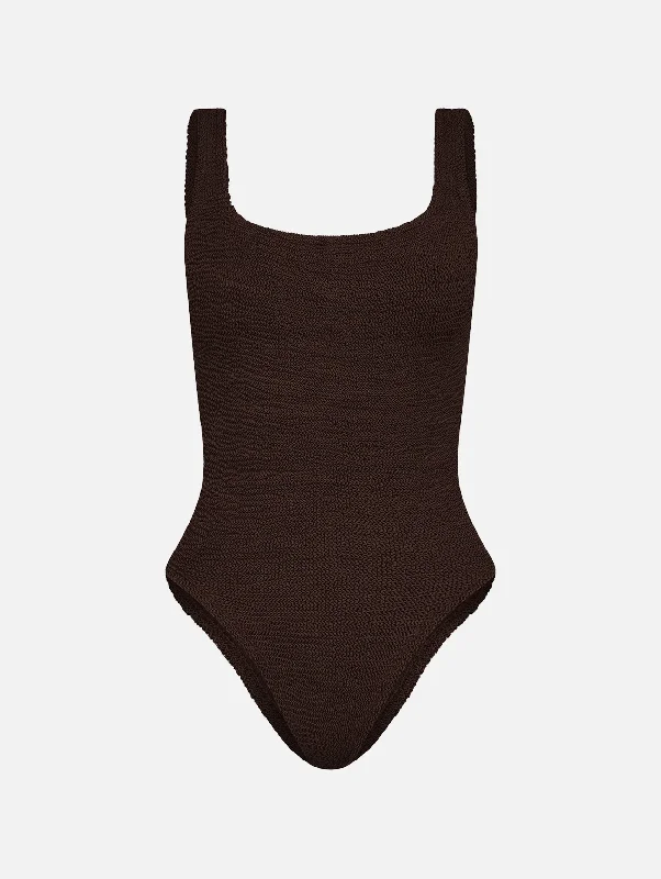 Embrace New Fashion Square Neck Swimsuit in Metallic Chocolate