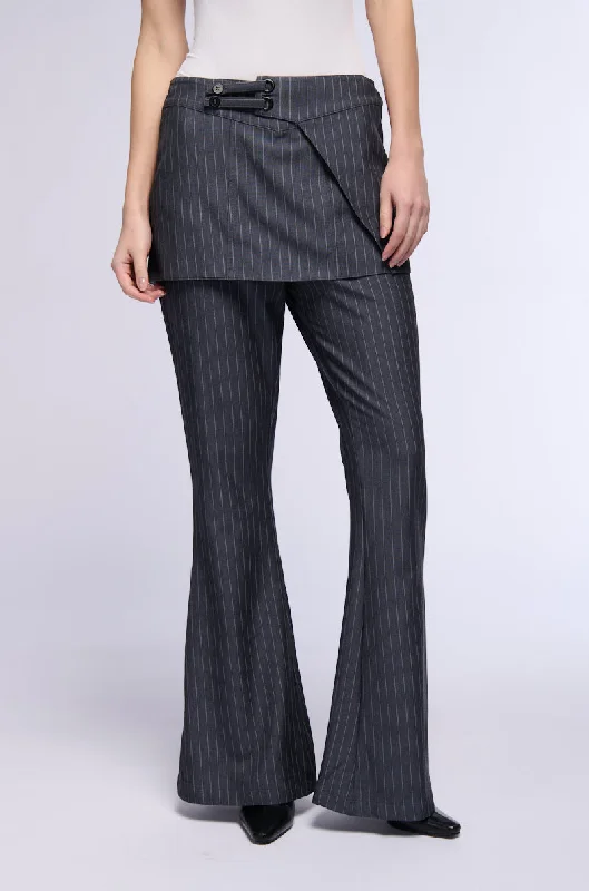 Trendy Casual Outfits UNDERWATER FLARE PINSTRIPE SKIRT OVERLAY TROUSER