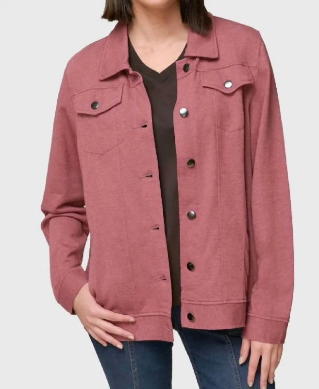 Affordable Online Boutique French Terry Button Front Jacket In Red Heather