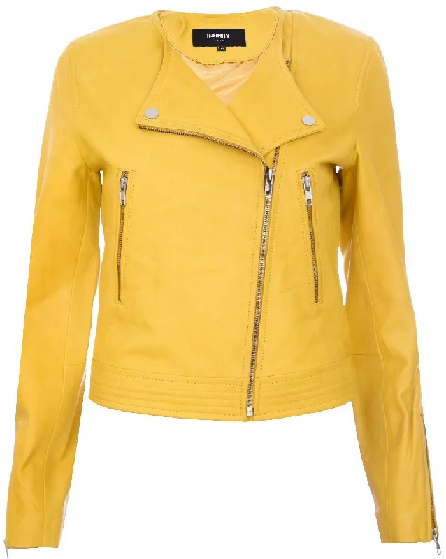 Trendy Street Style Clothing Yellow Fitted Biker Short Jacket