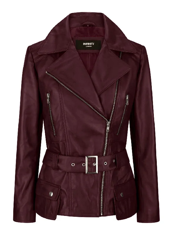 Elegant Fashion Burgundy Belted Fitted Jacket