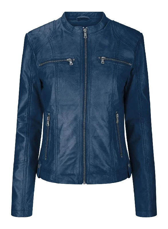 Modern Casual Clothing Real Leather Slim Fit Soft Zip Biker Style Jacket