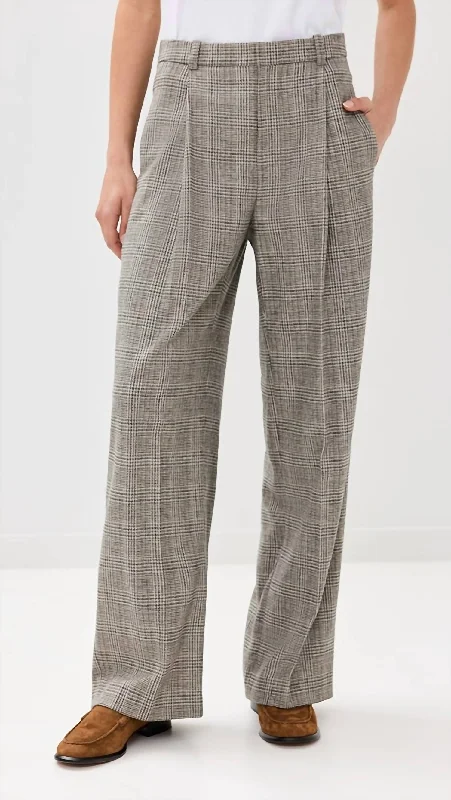 The Latest Fashion Trends High Rise Wool Blend Trouser Pants In Heritage Glen Plaid