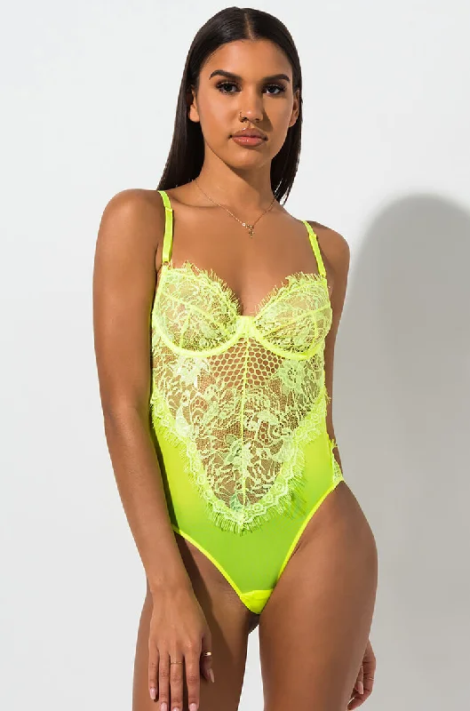 Exclusive Designer Collection SEXY LACE DRESSY BODYSUIT NEON GREEN