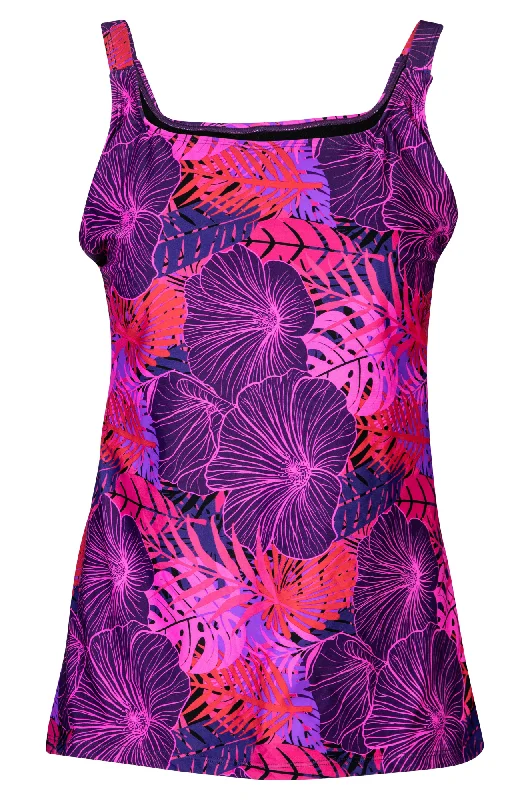 Enjoy Discount Adjustable strap Tankini Top | Purple Pink Jungle | 0711A1