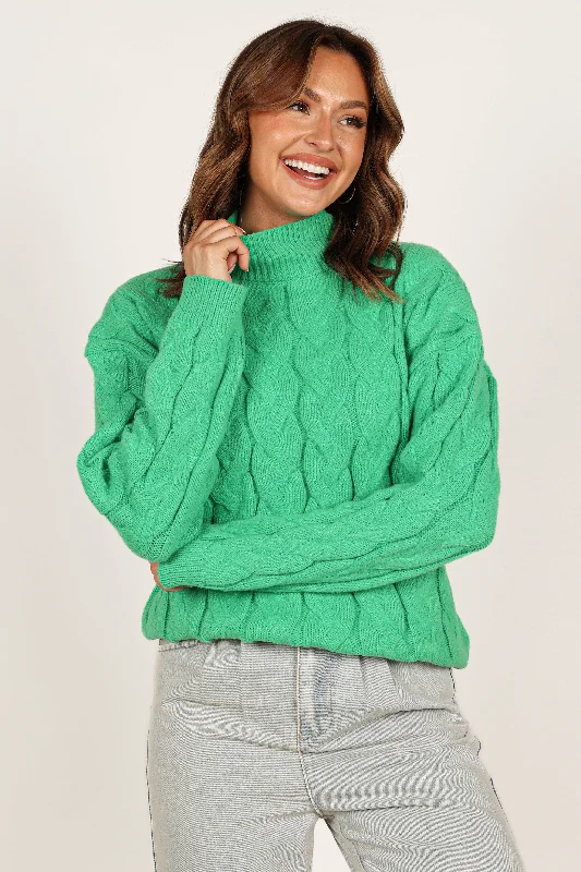 Women's Urban Fashion Elena Thick Cable Knit Sweater - Kelly Green