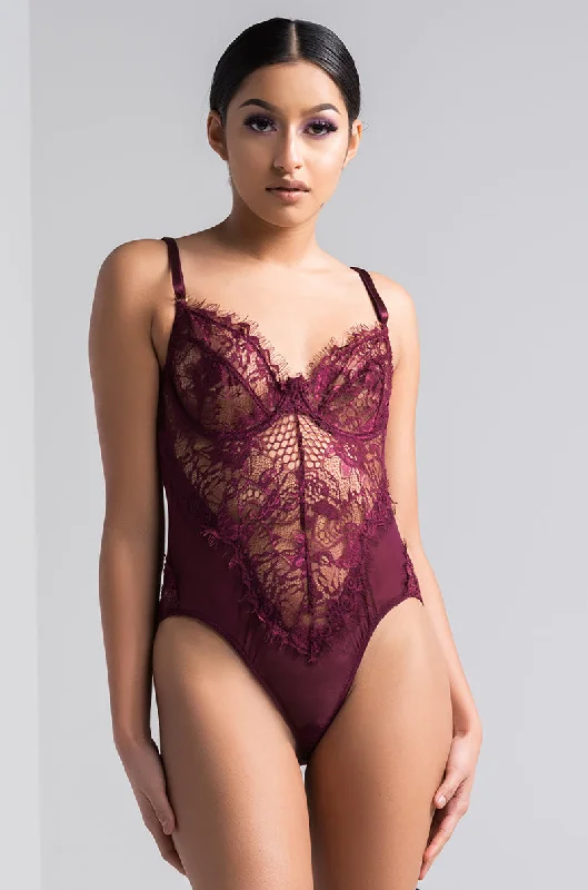 Step Ahead, Lead The Trend SEXY LACE DRESSY BODYSUIT BURGUNDY