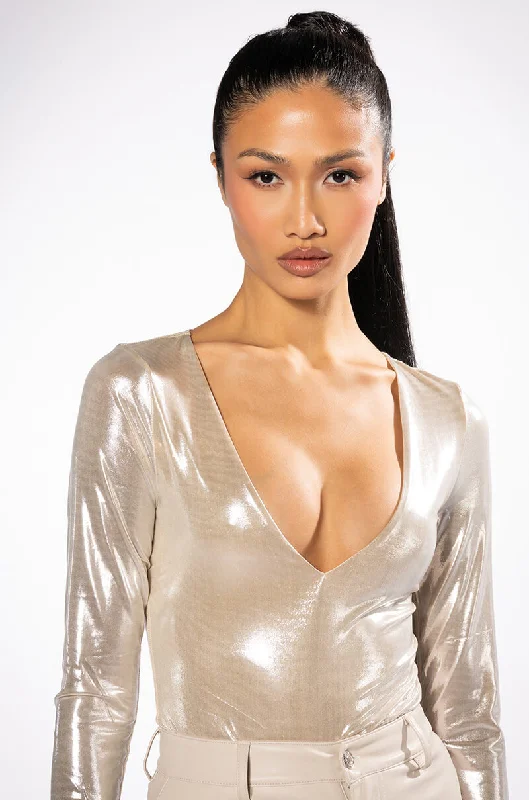 Seasonal Women’s Fashion Trends CHAMPAGNE SHOWERS METALLIC BODYSUIT