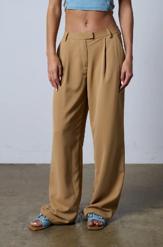 Comfortable Loungewear for Women ABOUT MY CASH STRAIGHT LEG WOVEN TROUSER IN BEIGE