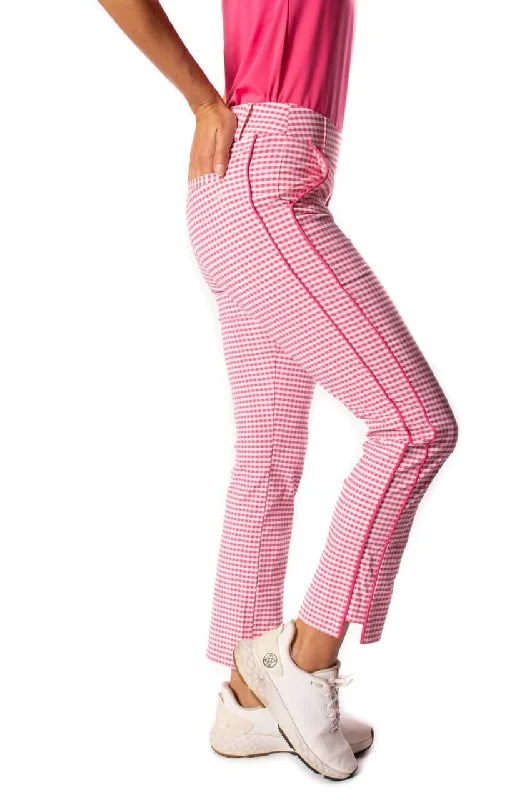 Elegant Women’s Fashion Hot Pink/White Checkered Stretch Ankle Pant