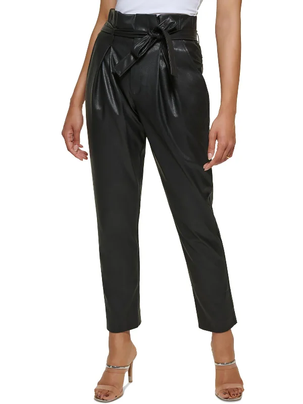 Hot Brand Discounts Petites Womens Faux Leather High Waisted Trouser Pants