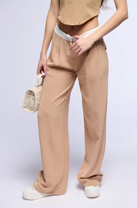 Women’s Activewear for Exercise and Sports THAT GIRL CONTRAST WAIST TROUSER IN TAUPE