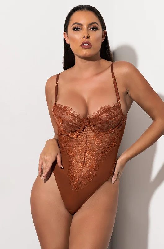 Style Versatile Women's Collection SEXY LACE DRESSY BODYSUIT COPPER