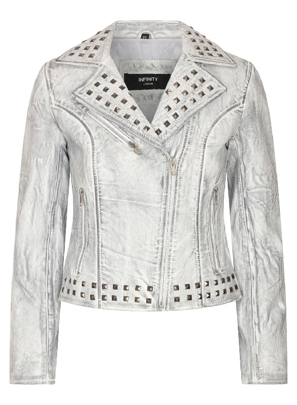 Stylish Women's Apparel Cross Zip Studded Brando Biker Leather Jacket