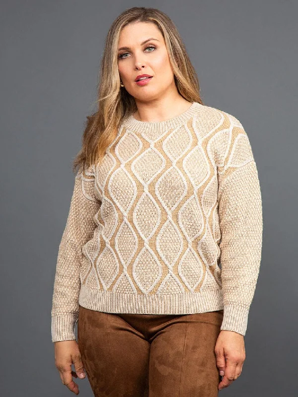 Trendy Urban Attire Papillon Diamond Print Ribbed Details Sweater - 17234