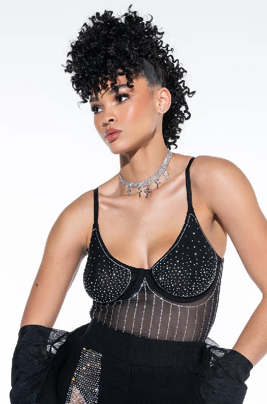 Massive Savings FASHIONABLY LATE RHINESTONE MESH BODYSUIT