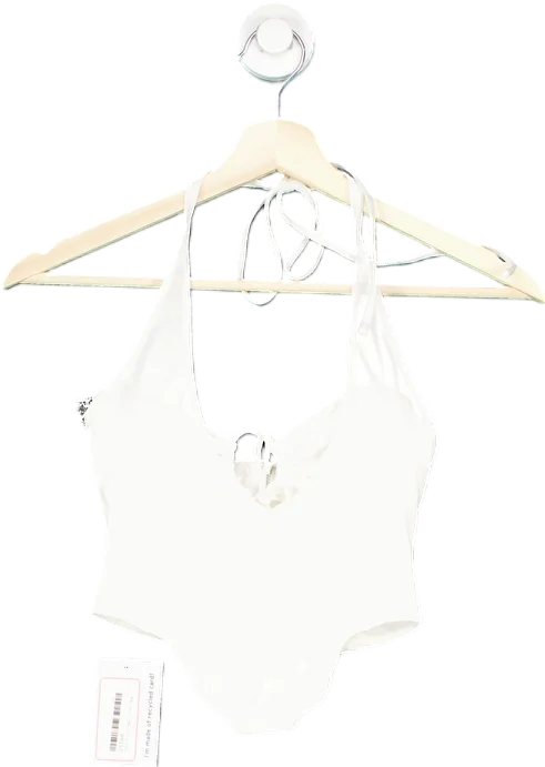 Minimalist Women’s Fashion Clothing White Fox White Halter Neck One-Piece Swimsuit XS