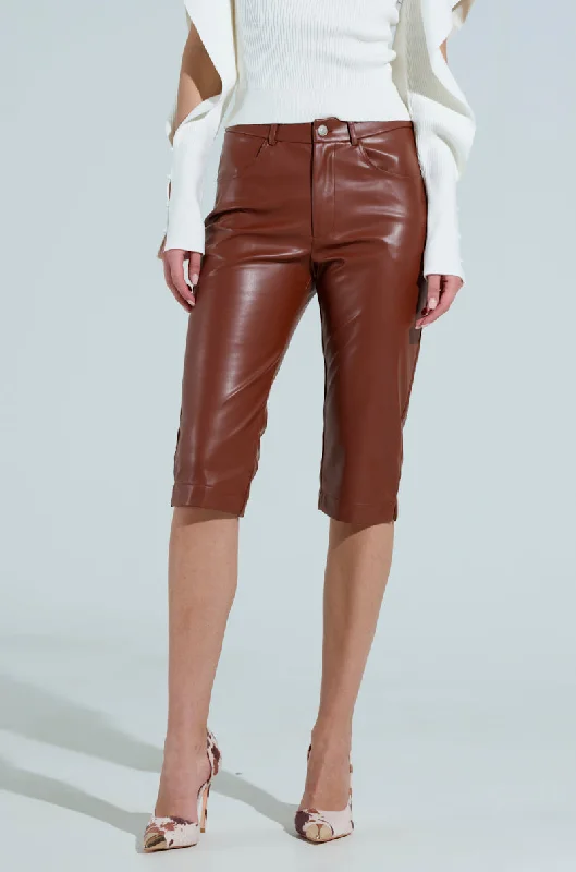 Women’s Formal Wear SAMANTHA FAUX LEATHER CAPRI PANTS IN BROWN