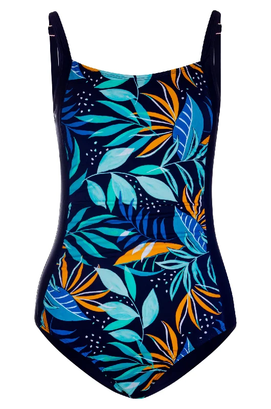 Versatile Style Wardrobe Square neck Swimsuit | Blues Aqua Fern/Navy | 0708YY