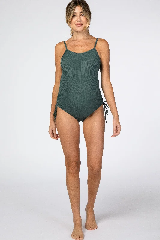 Gorgeous Glamour Collection Green Ribbed Side Tie One-Piece Maternity Swimsuit