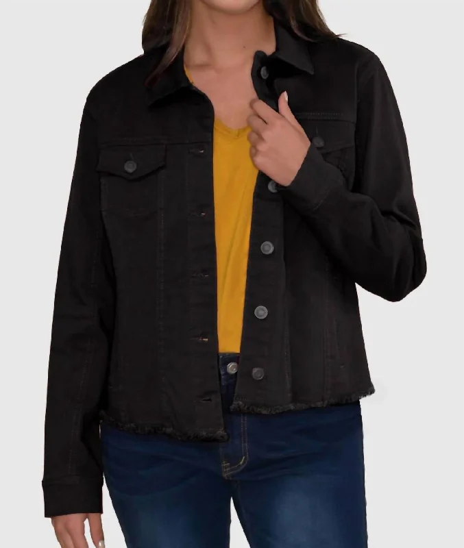 Affordable Online Boutiques Frayed Denim Jacket In Black