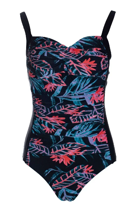 Seasonal Clearance Print front & plain back Swimsuit | Black Coral Santorini | 0721YY