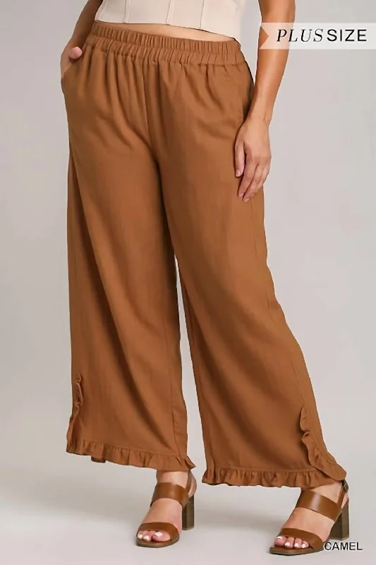 All Season Basics Discount Linen Elastic Waist Pants In Camel