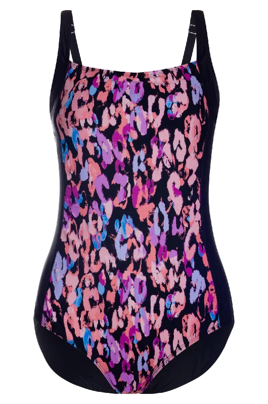 Trendy Styles Square neck Swimsuit | Pink Blk Animal/Black | 0708YY